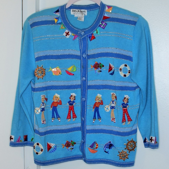 Jack B. Quick Sweaters - Jack B. Quick Aqua Nautical Cardigan Sweater M